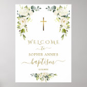 ワイルド魅力的ホワイトローズバプテスムウェルカムサイン ポスター (正面)