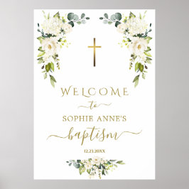 ワイルド魅力的ホワイトローズバプテスムウェルカムサイン ポスター