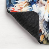 ワイルド鮮やかとウルフのポートレートの水色 マウスパッド (コーナー)