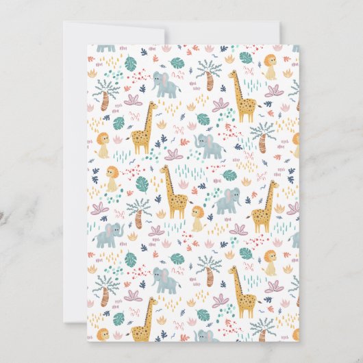 ワイルド1かわいいサファリ動物の男の子の赤ちゃんシャワー 招待状 (裏面)