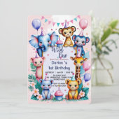ワイルド1かわいい動物バルーンキッズ1st誕生日 招待状 (スタンド正面)