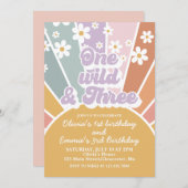 ワイルド1つとレトロサンシャインレインボーデイジー3つ 招待状 (正面/裏面)