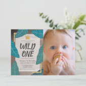 ワイルド1ワイルドモノ王冠フォトボーイ1歳誕生日 招待状 (スタンド正面)