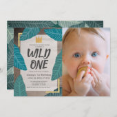 ワイルド1ワイルドモノ王冠フォトボーイ1歳誕生日 招待状 (正面/裏面)