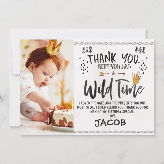 ワイルド1枚の写真の1番目の誕生日サンキューカード 招待状 (正面)