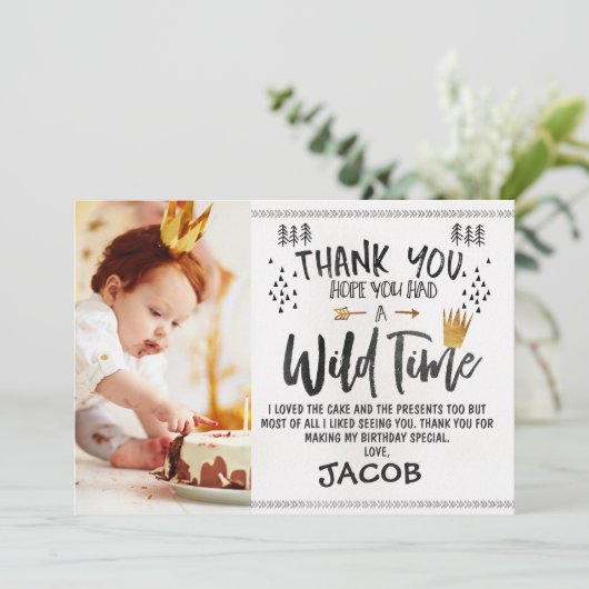 ワイルド1枚の写真の1番目の誕生日サンキューカード 招待状 (スタンド正面)