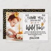 ワイルド1枚の写真の1番目の誕生日サンキューカード 招待状 (正面/裏面)