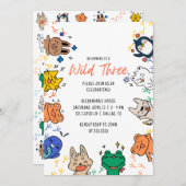 ワイルド3かわいい動物1stバースデーキッズ招待状 招待状 (正面/裏面)