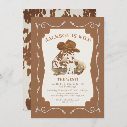 ワイルド4西カウボーイバースデーパーティー 招待状 (正面/裏面)