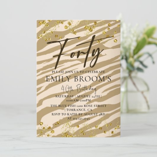 ワイルド40歳の誕生日40金ゴールド招待状 招待状 (スタンド正面)