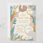 ワイルド。かわいいジャングルサファリ動物子供の誕生日 招待状 (正面)