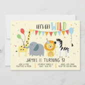 ワイルド・アニマルを手に入れよう子供の誕生日パーティー招待状 招待状 (正面)