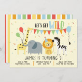 ワイルド・アニマルを手に入れよう子供の誕生日パーティー招待状 招待状 (正面/裏面)