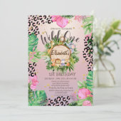 ワイルド アニマルズ ウッド トロピカル フラワーズ 誕生日 招待状 (スタンド正面)