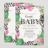 ワイルド アニマル パーム リーフ 1歳の誕生日 招待状 (正面/裏面)