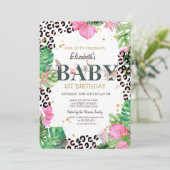 ワイルド アニマル パーム リーフ 1歳の誕生日 招待状 (スタンド正面)