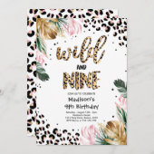 ワイルド アンド ナイン ヒョウ柄 9歳 誕生日パーティー 招待状 (正面/裏面)
