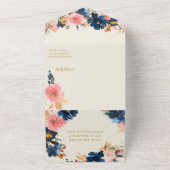 ワイルド エレガンス | ネイビー ブラッシュ & ゴールド ウェディング オールインワン招待状 (外側)