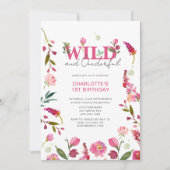 ワイルド&オンダーフルピンクフローラガール1st誕生日 招待状 (正面)