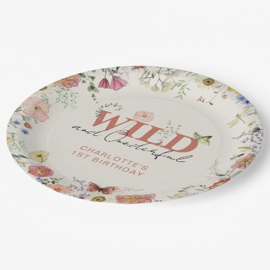 ワイルド&オンダーフル押し花ガール1st誕生日 ペーパープレート (アングル)
