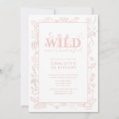 ワイルド&オンダーフル赤面ピンクフローラ1st誕生日 招待状 (正面)