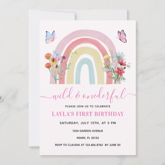 ワイルド&オンダーフル野草虹の第1の誕生日 招待状 (正面)