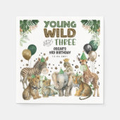 ワイルド&ジャングルサファリ3歳の誕生日 スタンダードカクテルナプキン (正面)