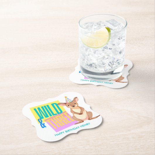 ワイルド&スリーカンガルー3rd誕生日紙コースター ペーパーコースター (インサイチュ)