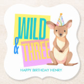 ワイルド&スリーカンガルー3rd誕生日紙コースター ペーパーコースター (正面)