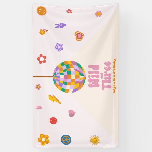 ワイルド&スリーディスコボール第3誕生日パーティー 横断幕 (縦)