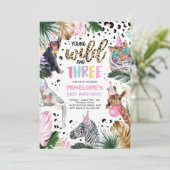 ワイルド&スリーヒョウ印刷サファリ動物誕生日 招待状 (スタンド正面)