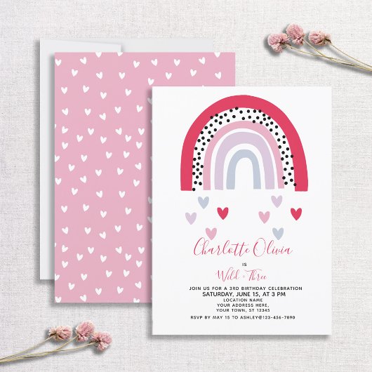 ワイルド&スリーピンクレインボーガールズバースデーパーティー 招待状