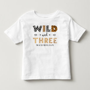ワイルド&スリー誕生日サファリベビーTシャツ トドラーTシャツ