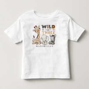 ワイルド&スリー誕生日ジャングルベビーTシャツ トドラーTシャツ