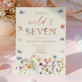 ワイルド＆セブンワイルドフラワーフローラル7歳の誕生日パーティー 招待状