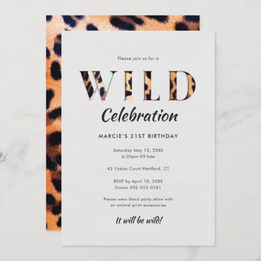 ワイルド・セレブレーション・ヒョウ柄 招待状 (正面/裏面)