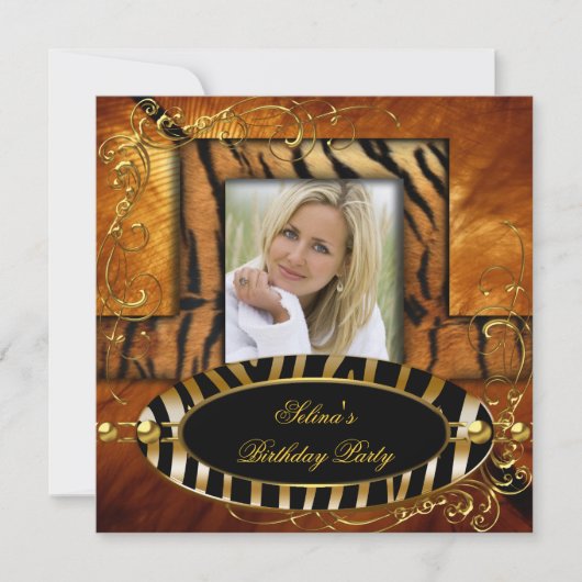 ワイルド ゼブラ タイガー カラメル バースデー パーティー 招待状 (正面)