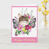 ワイルド·バラ·フェアリー·子猫の誕生日カード カード (黄色い花)