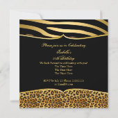 ワイルド ファビュラス ゼブラ レパード ブラック ゴールド バースデー 3 招待状 (裏面)