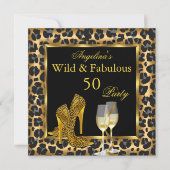 ワイルド&ファブラス金ゴールドレオパードハイヒール誕生日 招待状 (正面)