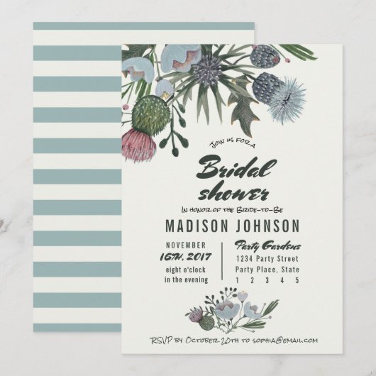 ワイルド フラワーズ 淡い青 | ブライダル シャワー 招待状 (正面/裏面)