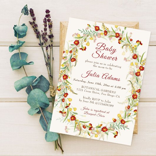 ワイルド フラワー イエロー マリーゴールド 植物 ベビー シャワー 招待状