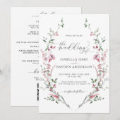 ワイルド フラワー ダスティ ローズ オール イン ワン QR コード ウェディング 招待状 (正面/裏面)