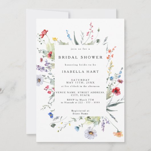 ワイルド フラワー ボヘミアム メドウ ブライダル シャワー 招待状 (正面)