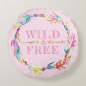ワイルド&フリー水彩の羽毛アート枕 ラウンドクッション (正面)