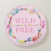 ワイルド&フリー水彩の羽毛アート枕 ラウンドクッション (裏面)