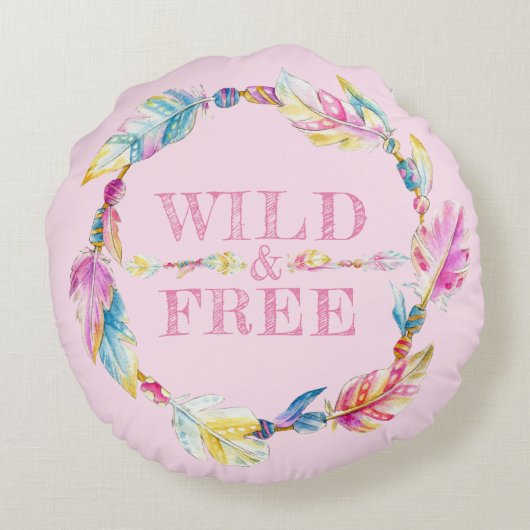 ワイルド&フリー水彩の羽毛アート枕 ラウンドクッション (裏面)