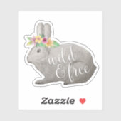 ワイルド&フリー |かわいいラビットフラワークラウン引用文 シール (シート)