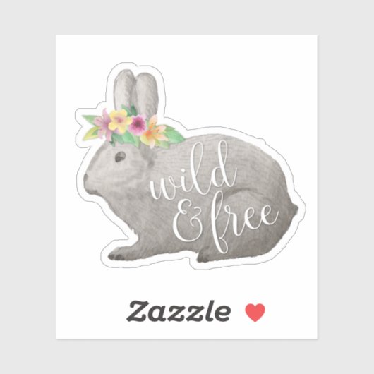 ワイルド&フリー |かわいいラビットフラワークラウン引用文 シール (シート)