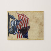 ワイルド&フリー – 愛国的なイーグル,バイクと米国国旗 ジグソーパズル (横)